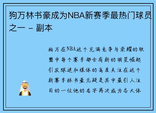 狗万林书豪成为NBA新赛季最热门球员之一 - 副本