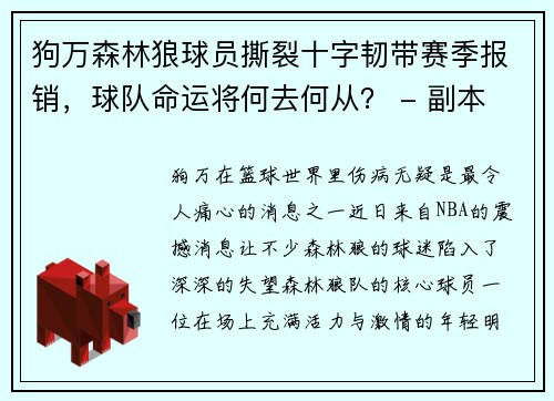 狗万森林狼球员撕裂十字韧带赛季报销，球队命运将何去何从？ - 副本