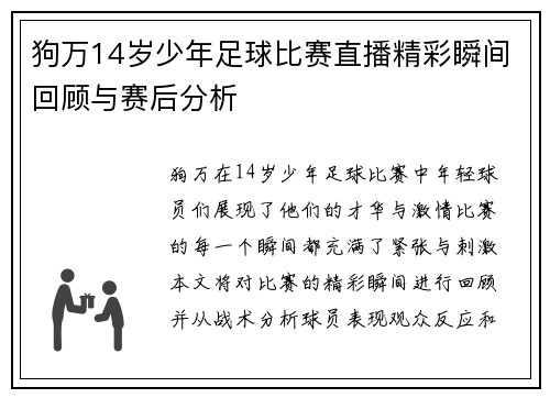 狗万14岁少年足球比赛直播精彩瞬间回顾与赛后分析