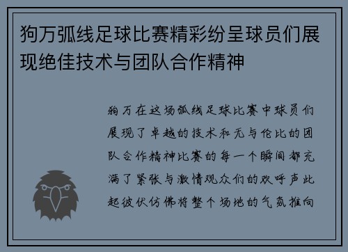 狗万弧线足球比赛精彩纷呈球员们展现绝佳技术与团队合作精神