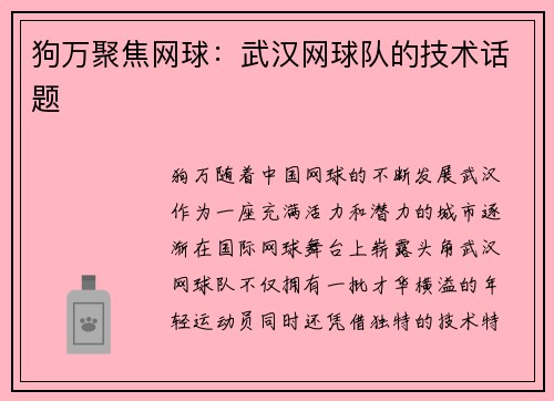 狗万聚焦网球：武汉网球队的技术话题