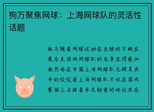 狗万聚焦网球：上海网球队的灵活性话题