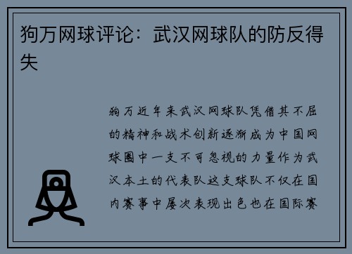 狗万网球评论：武汉网球队的防反得失